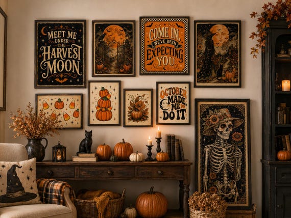 Vintage Halloween Wall Art Bundle | 9 Prints, Spooky Autumn Decor (Digital Download)
