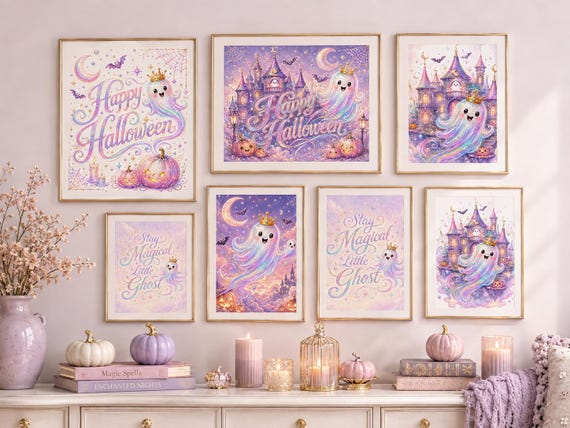 Pastel Ghost Princess Halloween Prints | Enchanted Castle, Rainbow Ghost (Digital Download)