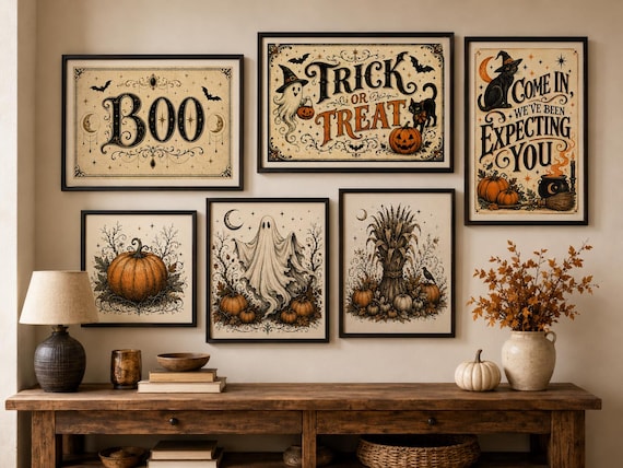 Vintage Halloween Print Bundle | Spooky Autumn Wall Art (Digital Download)