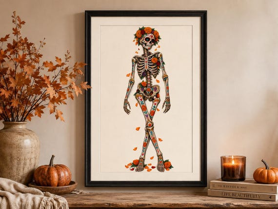 Day of the Dead Skeleton Digital Print | Dia de los Muertos Wall Art