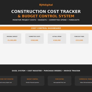 Construction Cost Tracker System | Project Budget Template | Contractor Estimate Tool | Cost Control Dashboard