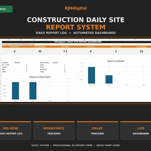 Construction Daily Site Report Template | Daily Construction Log Excel Tracker & Dashboard | Site Manager Contractor Report