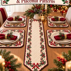 Naaipatroon voor een kersttafelloper (PDF), patroon voor een gewatteerde placemat, kersttafeldecoratie, doe-het-zelf decoratie voor de feestdagen (direct te downloaden)