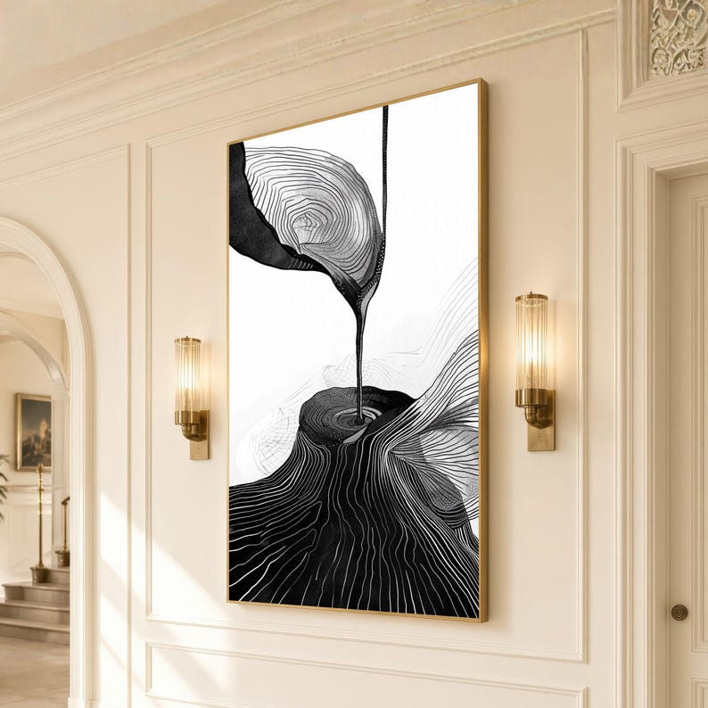 Abstract Black and White Wall Art Print, Modern Minimalist Line Art for ...