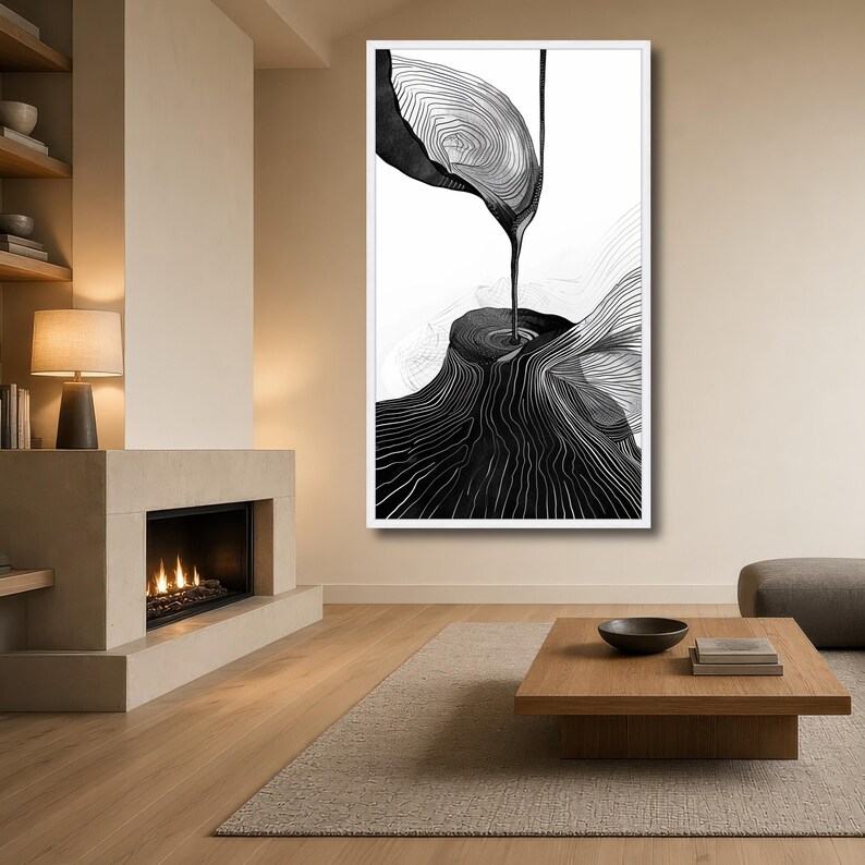 Abstract Black and White Wall Art Print, Modern Minimalist Line Art for ...