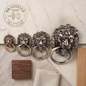 Lion Head Cabinet Knob Antique Bronze Vintage Ring Pull Decorative Drawer Handle