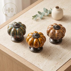 Antique Pumpkin Ceramic Cabinet Knob, Vintage Drawer Pull, Dresser Cupboard Kitchen Furniture Handle