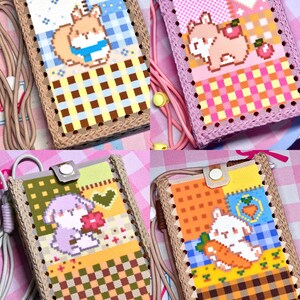 Pixel Bunny Pouch Perler Bead Pattern JPG, Digital Download Fuse Bead Grid & Sewing Template, Kawaii DIY Pixel Art Bag Pattern Only