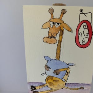 Sleepy Giraffe ATC | Whimsical Watercolor & Ink Miniature Art (2.5" x 3.5") ******* Buy any 2 cards and get a free surprise card ******