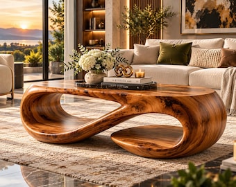 Luxury Handmade Walnut Wood Infinity Coffee Table – Sculptural Modern Living Room Center Table