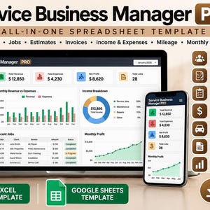 Service Business Manager PRO Spreadsheet | Excel & Google Sheets Template
