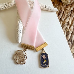 Beauty and the Beast Bookmark, 10 inch Velvet Ribbon Bookmark, Princess Velvet Ribbon Bookmark, Fairytale Bookmark, Belle Bookmark,