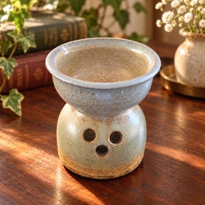 Ceramic Oil Warmer Speckled Stoneware Wax Melt Burner Rustic Pottery Decor