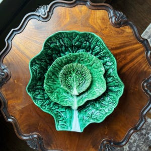 Vintage SECLA Portuguese Majolica Cabbage Leaf Serving Bowls — Set of Three