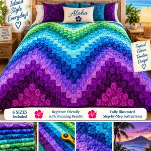 Hawaiian Bargello Quilt Pattern PDF, Ombre Strip Quilt, Island Twilight
