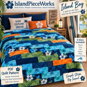 Island Boy Tropical Quilt Pattern | Bargello Wave Design (PDF Download)