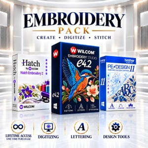 Sticksoftware-Paket – Lebenslanger Zugriff – Hatch 2 + Wilcom e4.2 + PE-Design 11 – Sofort-Download