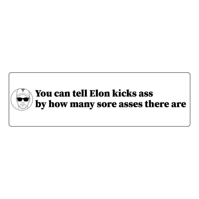 You Can Tell Elon Kicks Ass By How Many Sore Asses There Are Bumper Sticker | Funny Car Decal | Vinyl 11x3 image 1