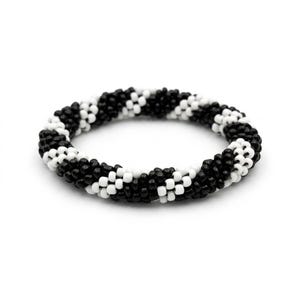 Handmade Black White Beaded Spiral Bracelet, Minimalist Roll-On Bangle