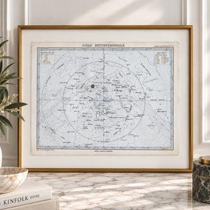 1886 Antike Sternenkarte, Cielo Settentrionale, Nördliche Himmelskonstellationskarte, Stieler & Berghaus, Original Himmlische Atlasplatte