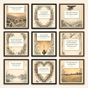 Bible Verse Gallery Wall Set, 60 Scripture Christian Prints