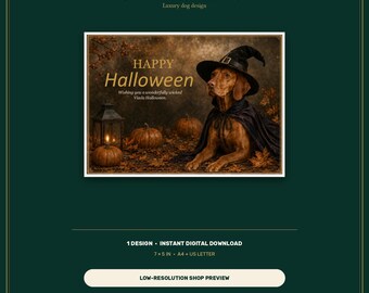 Vizsla Halloween Card Printable, Luxury Dog Design, 7x5 Instant Download
