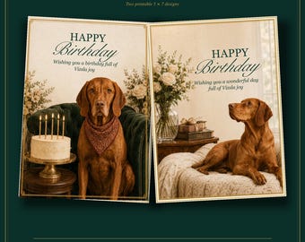Vizsla Birthday Cards Printable Bundle, 2 Designs, 5x7 Digital Download