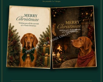 Vizsla Christmas Cards Printable Bundle, 2 Designs, 5x7 Digital Download