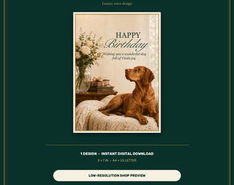Vizsla Birthday Card Printable, Luxury Roses Design, 5x7 Instant Download
