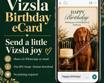 Vizsla Birthday eCard, Cake Design, Send via WhatsApp or Email, JPG Instant Download