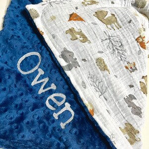 Fall Baby Boy Blanket, Woodland Creatures, Personalized Minky Blanket