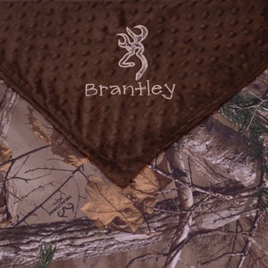 Baby Boy Blanket, Real Tree Camo and Brown Minky, Personalized Minky Blanket