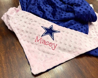 Baby Girl Blanket, Dallas Cowboys but make it GIRLY Inspired Blanket, Personalized Minky Blanket