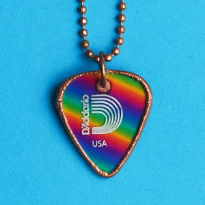 Rainbow Copper Electroformed Guitar Pick Necklace