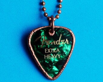 Green Copper Electroformed Guitar Pick Necklace
