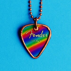 Rainbow Copper Electroformed Guitar Pick Necklace