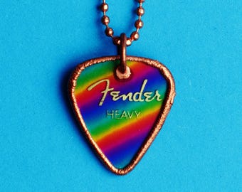 Rainbow Copper Electroformed Guitar Pick Necklace