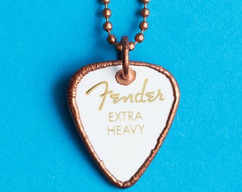 White Copper Electroformed Guitar Pick Necklace