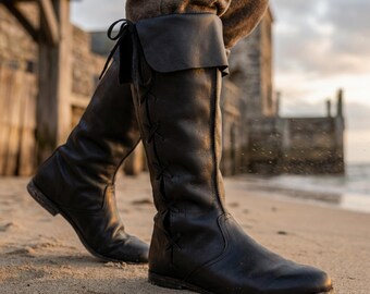 Viking Renaissance Cosplay Boots – Knight Fantasy Boots – Pirate LARP Costume Shoes – Medieval Leather Boots