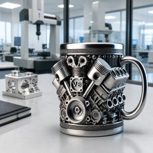 V8-motor i rostfritt stål kaffemugg