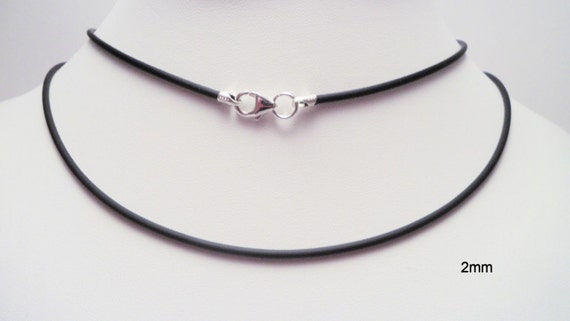 2mm Black Rubber Cord Necklace Sterling Silver Ends Lobster