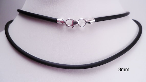 3mm black rubber cord necklace sterling silver ends & lobster clasp - you pick length