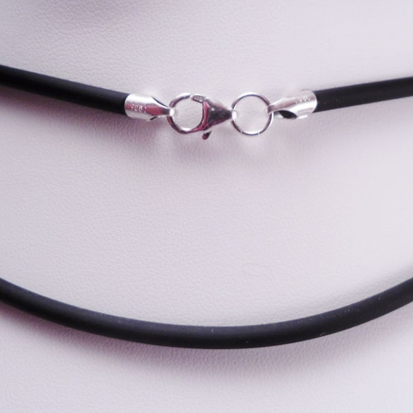 3mm black rubber cord necklace sterling silver ends & lobster clasp - you pick length