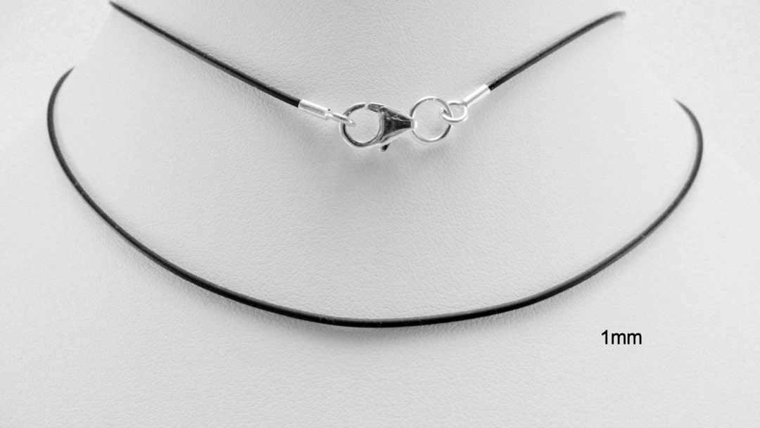 1mm Black Rubber Cord Necklace Sterling Silver Ends & Lobster Clasp You