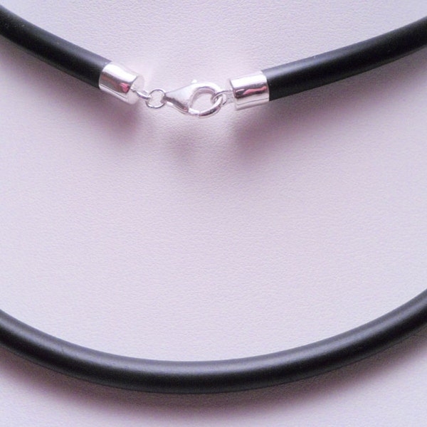 5mm Black Rubber Necklace Sterling Silver  Lobster Clasp