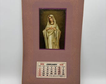 Vintage katholischer Marienkalender von 1928, 8,25 x 13,25 Zoll, Werbung