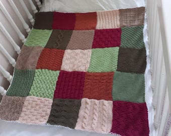 Patchwork Blanket Knitting Pattern  -  Fleece Lined, 70cm (PDF Instant Download)
