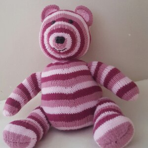 Pink Stripes Toy Bear Knitting Pattern (PDF Download)