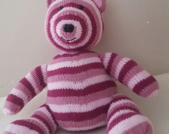 Pink Stripes Toy Bear Knitting Pattern (PDF Download)