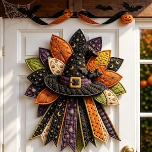 Halloween quiltad dörrhängare sömnadskit, DIY lapptäckeskranskit för nybörjare, semester sömnadskit, hantverksjulklappar